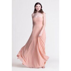 Long Strapless Chiffon Bridesmaid Dress with Tie-back. Peach. Size L
